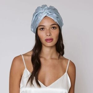 Elegant Light Blue Satin Turban